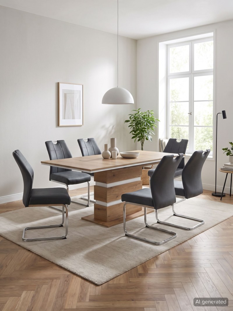 Esstisch - ausziehbar, LB ca. 140x90 cm, Evoke Eiche Nachbildung, Weiß