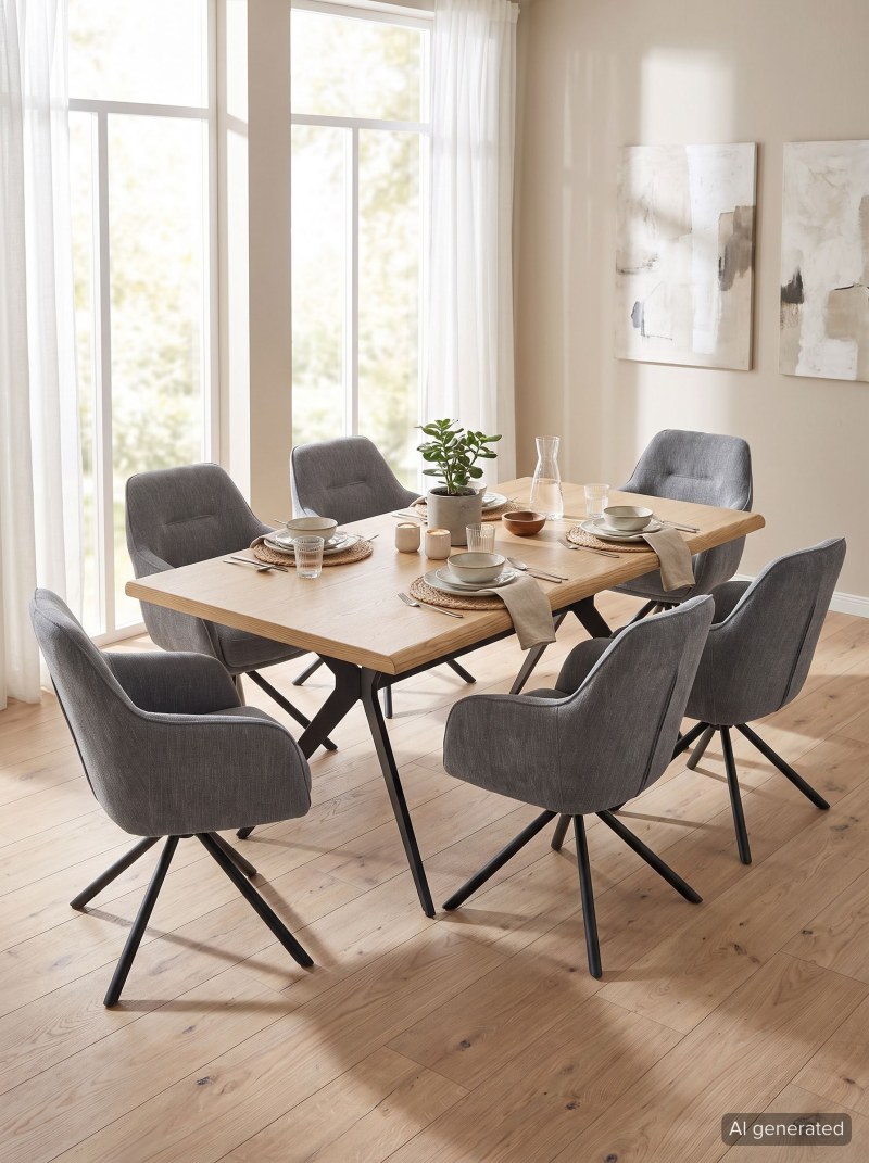 Esstisch - LB ca. 180x100 cm, Eiche furniert, abgerundete Kante, Schwarz