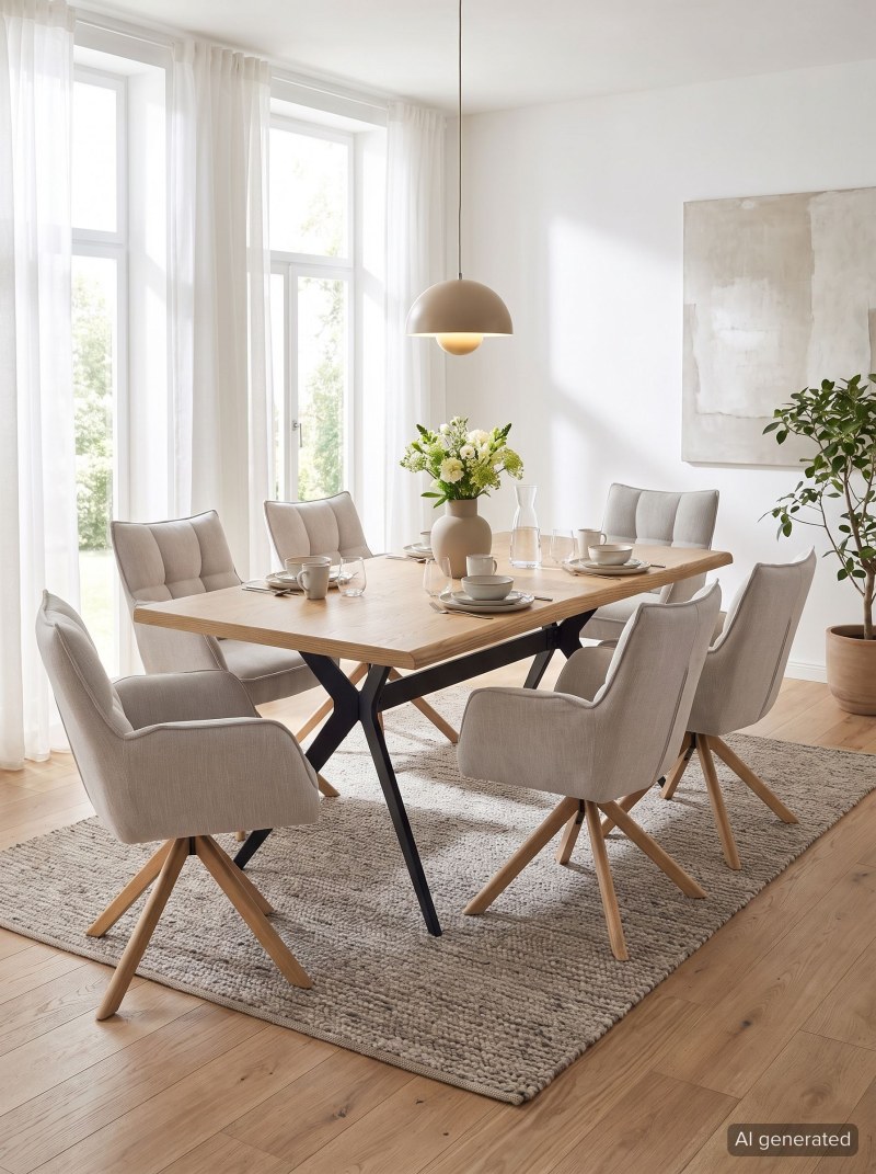 Esstisch - LB ca. 180x100 cm, Eiche furniert, abgerundete Kante, Schwarz