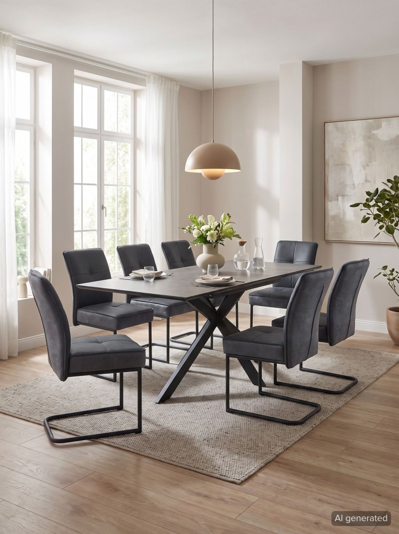 Freischwinger - Leder & Stoff, Vintage Anthrazit