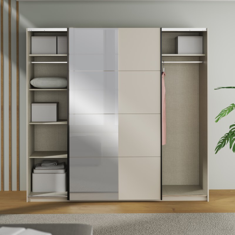 Schwebetürenschrank FRIESO- B ca. 220 cm, Sand, Spiegel