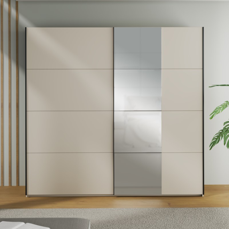 Schwebetürenschrank FRIESO- B ca. 220 cm, Sand, Spiegel