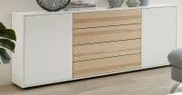 Sideboard - Lack weiß, Dekor Buche