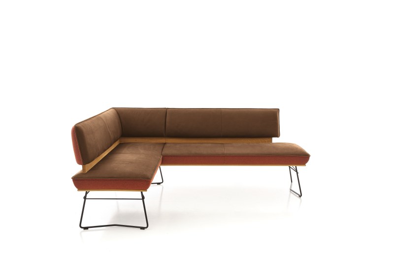 Eckbank - LB ca. 162x217 cm, Leder Braun, Stoff Rotbraun