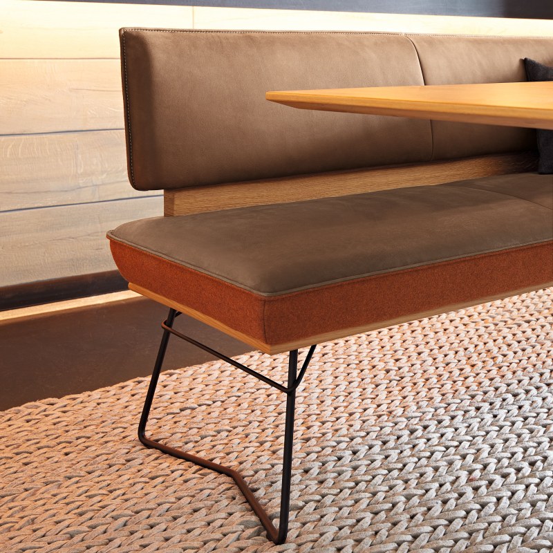 Eckbank - LB ca. 162x217 cm, Leder Braun, Stoff Rotbraun