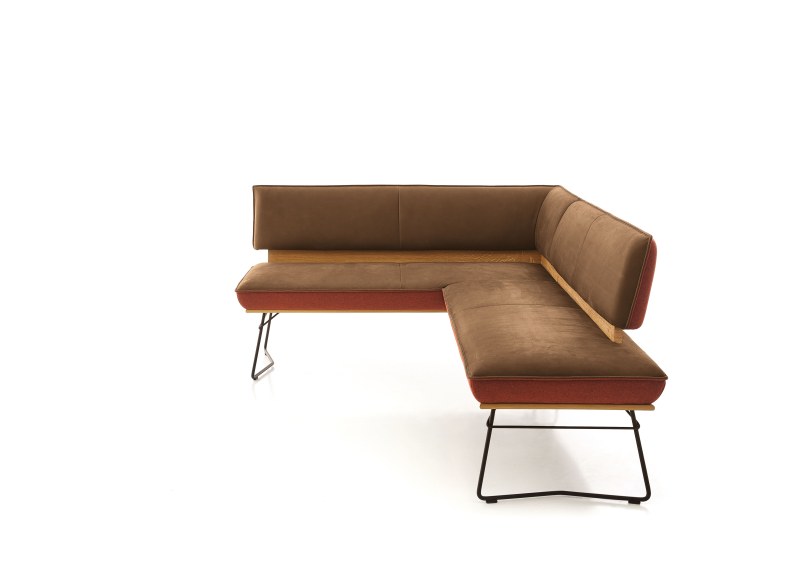 Eckbank - LB ca. 162x217 cm, Leder Braun, Stoff Rotbraun