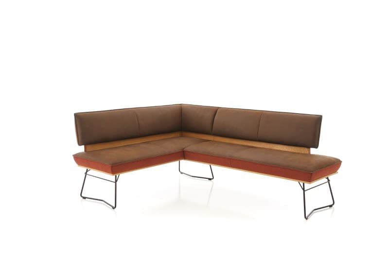 Eckbank - LB ca. 162x217 cm, Leder Braun, Stoff Rotbraun