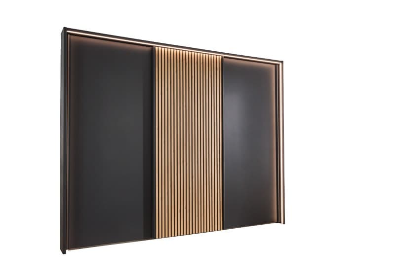 Schwebetürenschrank – B. ca. 260 cm, Lamellentür, inkl. Passepartout und Beleuchtung, Graphit