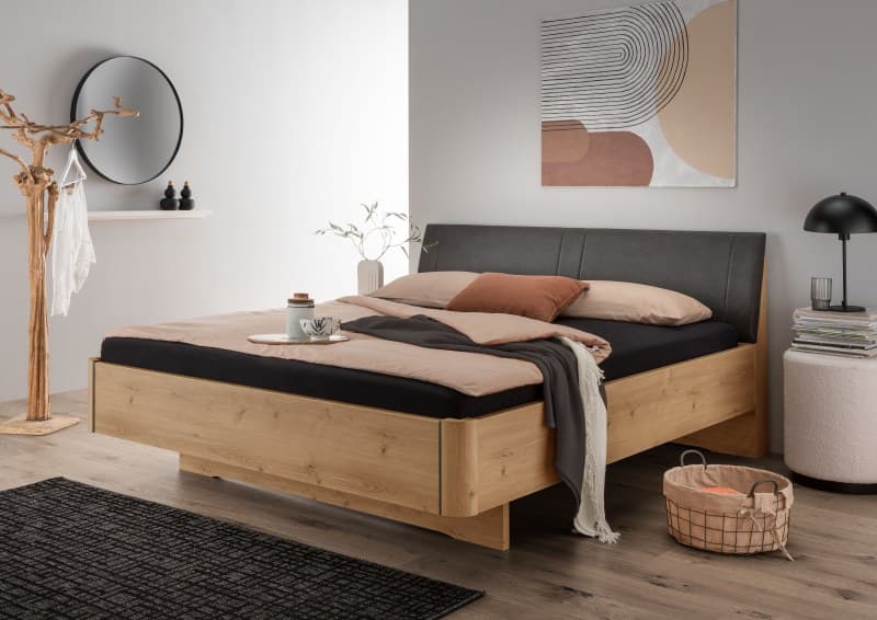 Futtonbett - Liegefläche ca. 180x200 cm, Bianco-Eiche-Nachbildung, Kunstleder Anthrazit