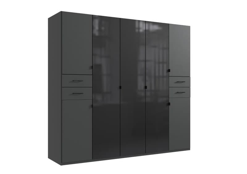 Drehtürenschrank- B ca. 225 cm, Graphit, Glas, Schwarz