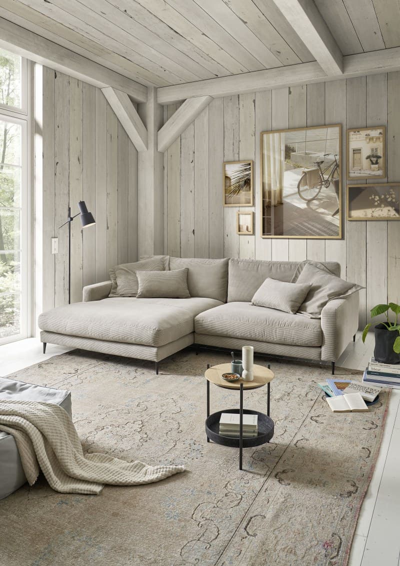 Ecksofa - Longchair links mit 1,5-Sitzer, Stoff, Sand