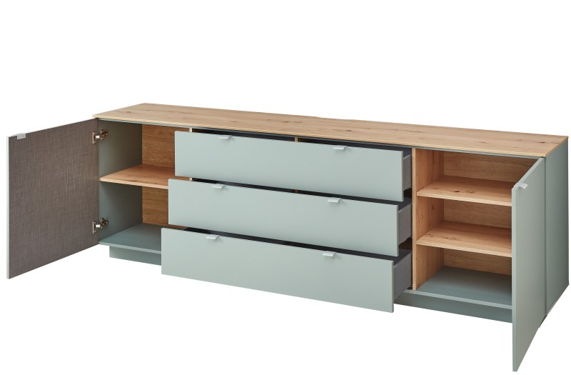 TV-Sideboard - Schilfgrün, Eiche Dekor