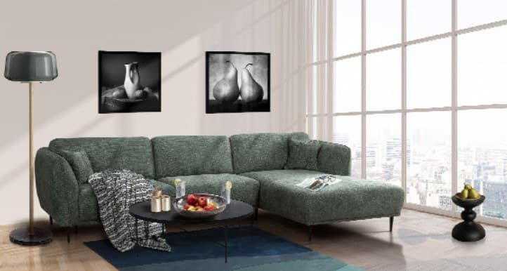 Ecksofa - 2,5-Sitzer, Ecke rechts, Stoff, Grün