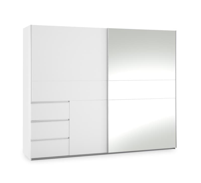 Schwebetürenschrank FJOLLA- B ca. 250 cm, Weiß, Spiegel