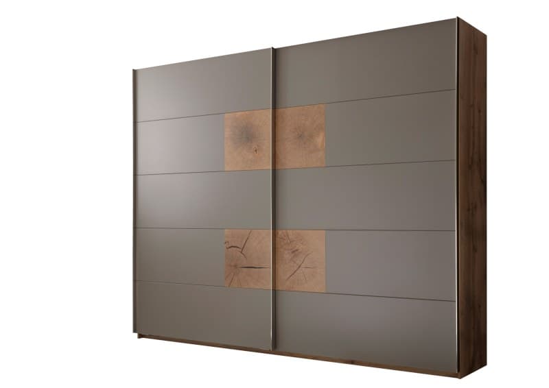 Schwebetürenschrank - B ca. 270 cm, Wildeiche, Basaltgrau, Hirnholz