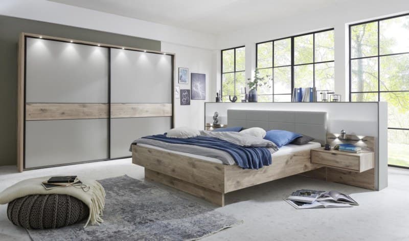 Schlafzimmer - Nordic Eiche, Glas Kieselgrau