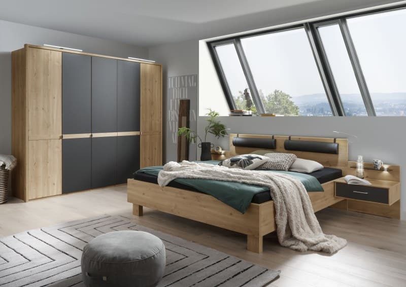 Schlafzimmer - Bianco-Eiche-Nachbildung, Graphit-Dekor