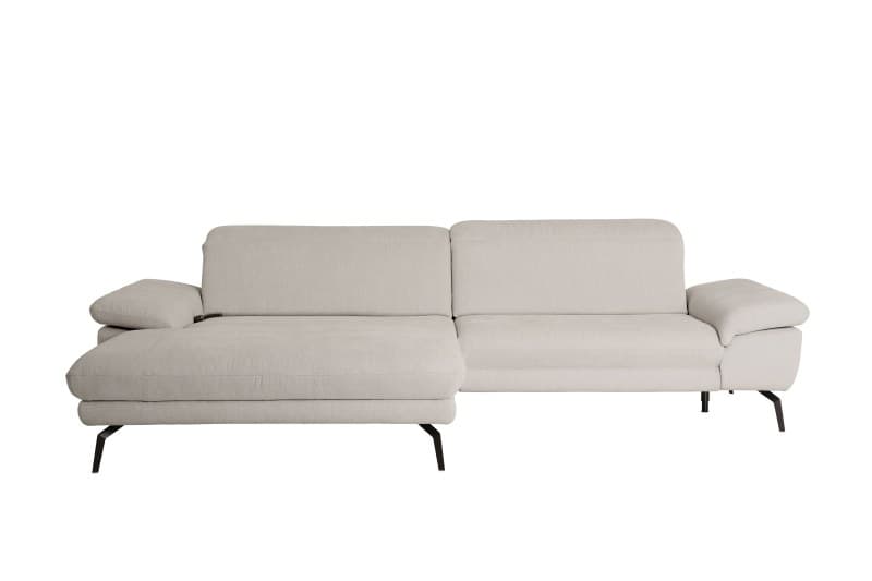 Ecksofa - Longchair links mit 1,5-Sitzer, Kopfteil verstellbar, Stoff, Ecru