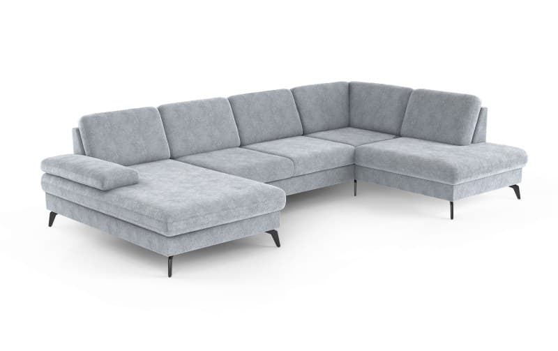Wohnlandschaft - Longchair links mit 2,5-Sitzer und Ecke rechts, Stoff, Silbergrau