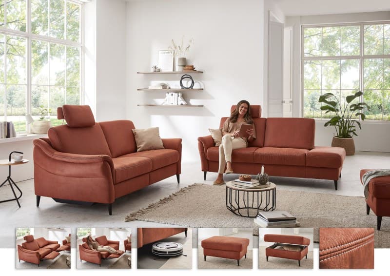 Sofa - 3-Sitzer, Stoff, Rotbraun
