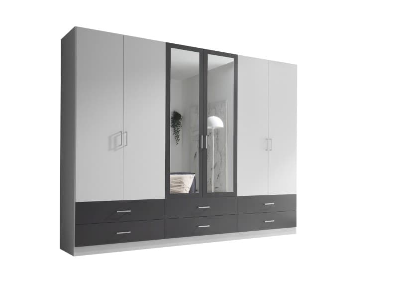 Kleiderschrank- B ca. 272 cm, Weiß, Graphit Dekor