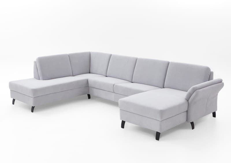 Wohnlandschaft - Ecke links mit 2-Sitzer und Longchair rechts,  Armteil verstellbar, Stoff, Silbergrau