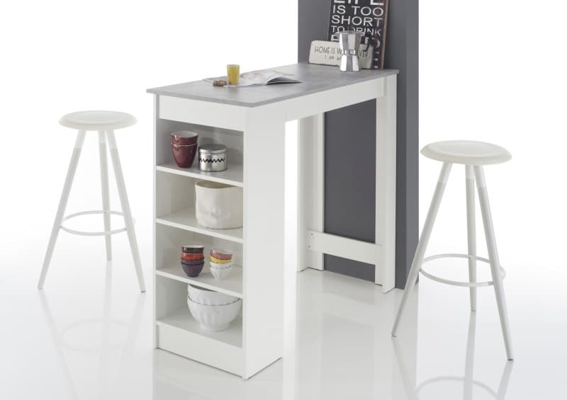 Bartisch - LB ca. 115x50 cm, Betonoptik, Weiß