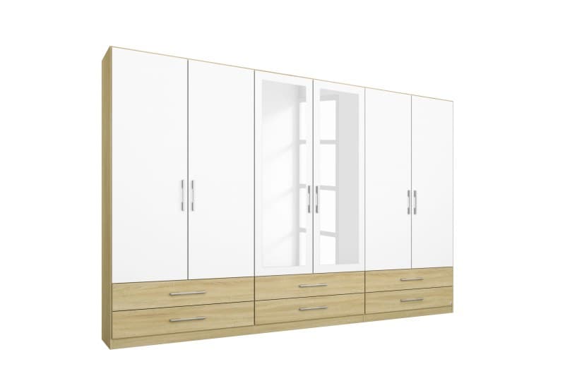Drehtürenschrank- B ca. 271 cm, Eiche Dekor, Weiß