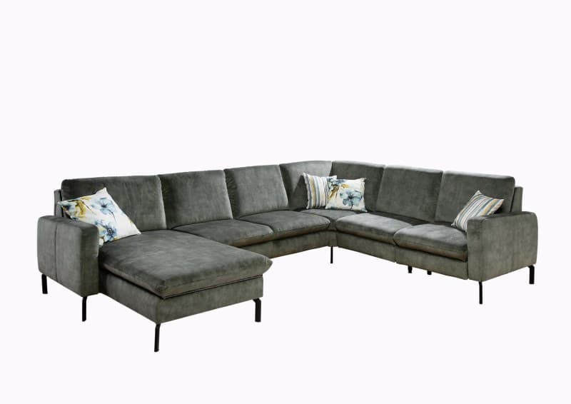Wohnlandschaft - Longchair links mit 2-Sitzer und Ecke rechts, Stoff, Olive