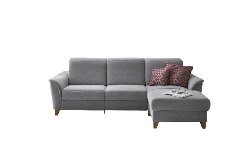 Ecksofa - 3-Sitzer mit Longchair rechts. Kopfteil verstellbar, Stoff, Grau