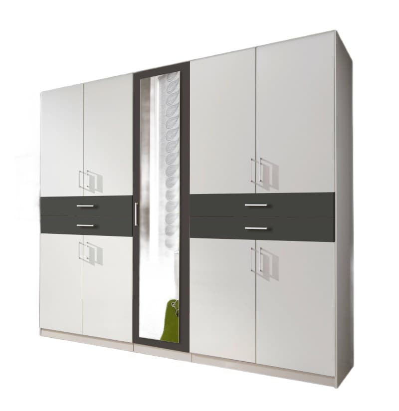 Drehtürenschrank- B ca. 225 cm, Weiß, Graphit