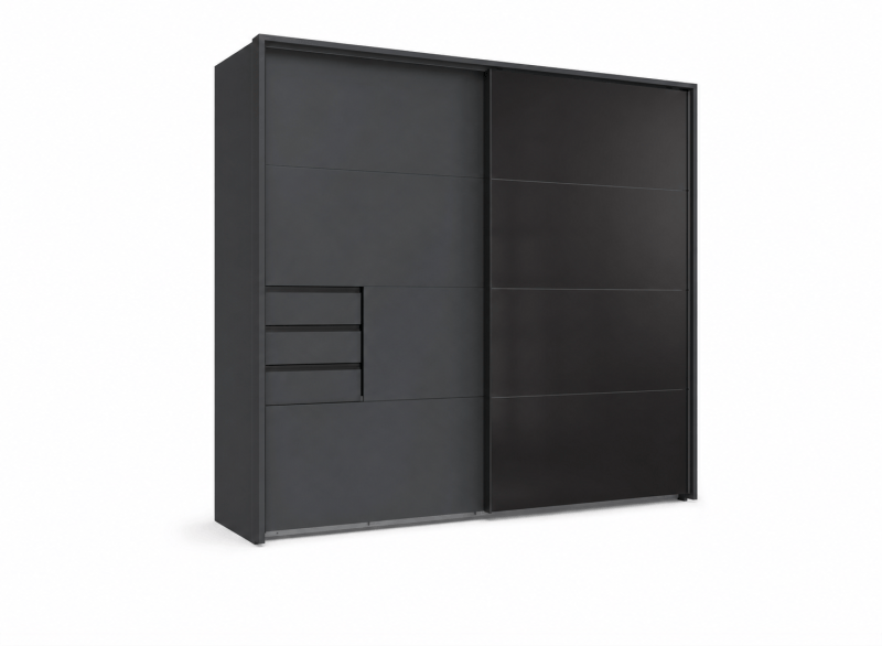 Schwebetürenschrank- B ca. 225 cm, Graphit, Glas, Schwarz