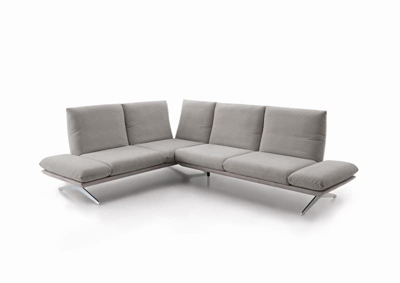Ecksofa - Ecke links mit 2,5-Sitzer, Kopfteil/Armlehne verstellbar, Stoff, Hellgrau