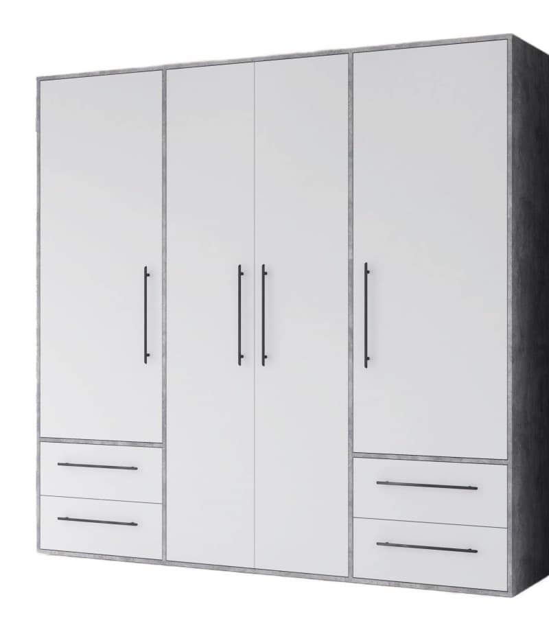 Drehtürenschrank FATHIE- B ca. 206 cm, Betonoptik, Weiß