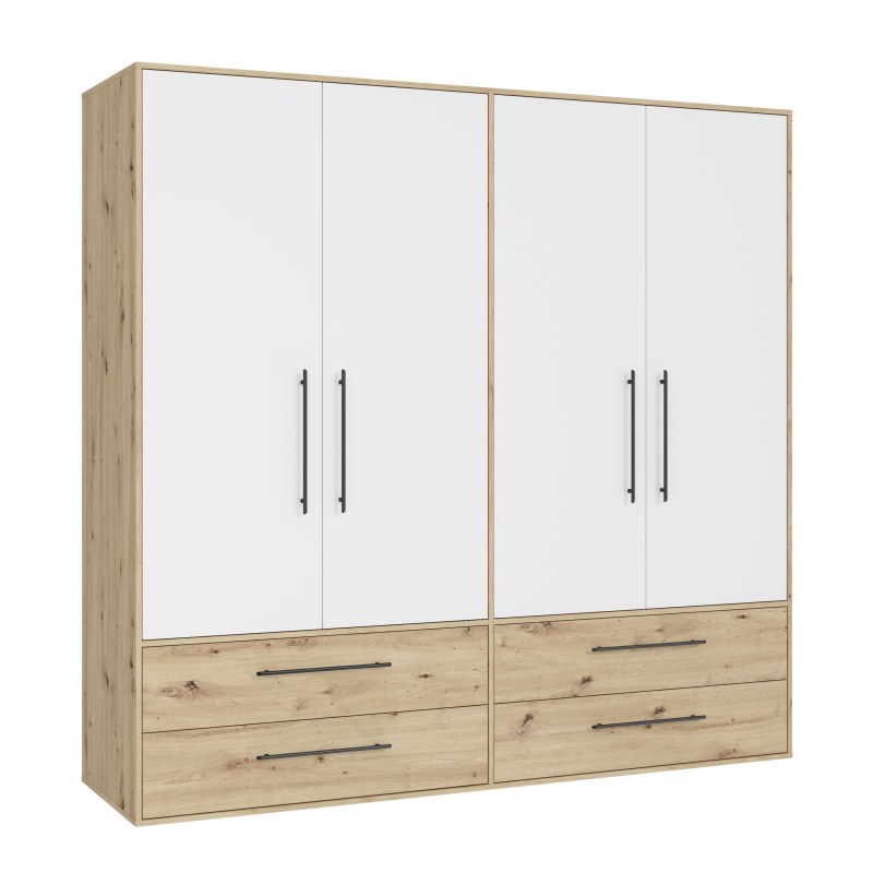 Drehtürenschrank FATHIE- B ca. 206 cm, Eiche Dekor, Weiß