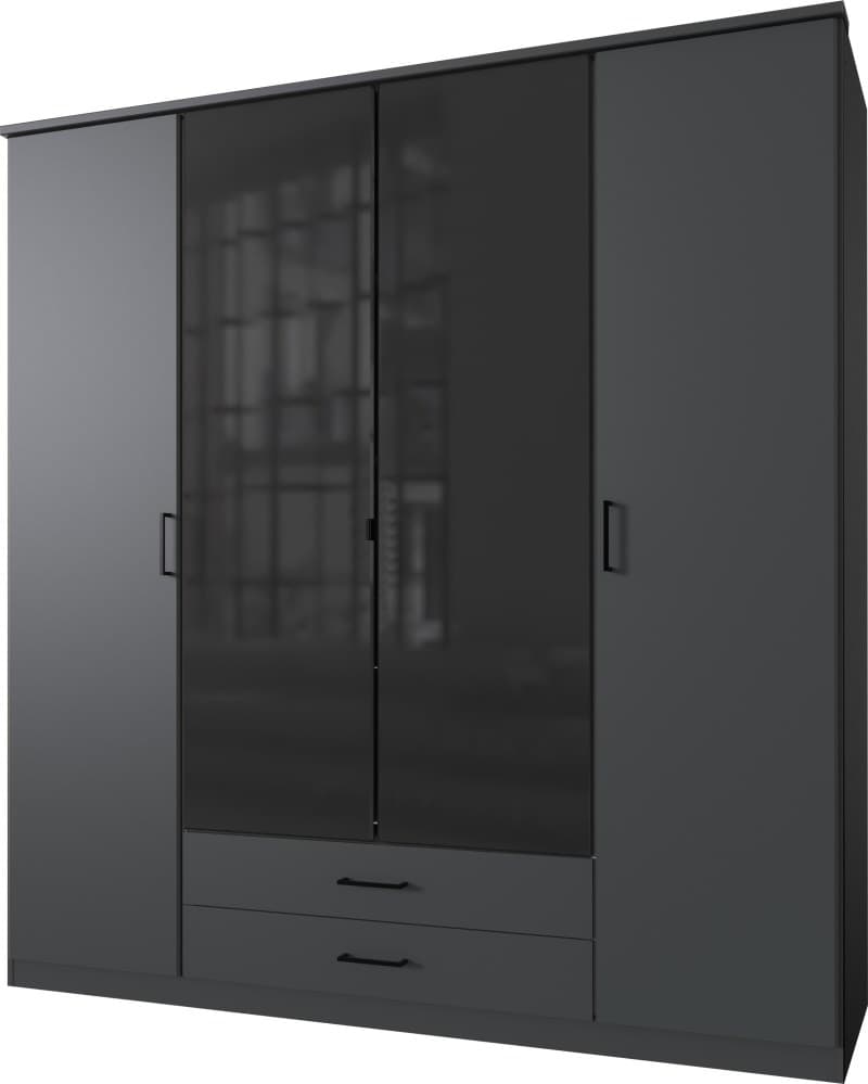 Schwebetürenschrank- B ca. 180 cm, Graphit, Glas, Schwarz