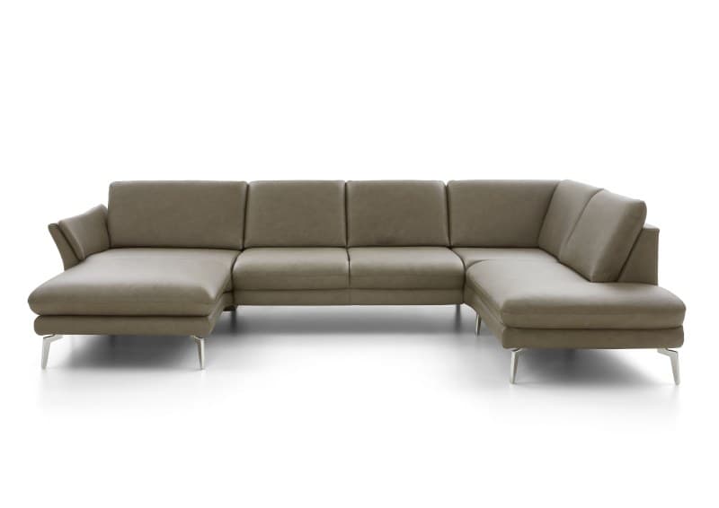 Wohnlandschaft - Longchair links mit 2,5-Sitzer und Ecke rechts, Leder, Dunkelgrau