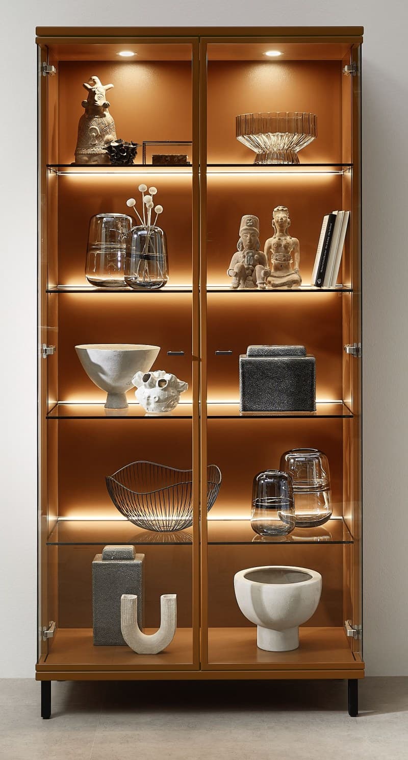 Vitrine Antares - mit Beleuchtung, Lack cognac