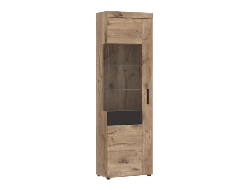 Vitrine- Eiche Dekor, Dunkelgrau