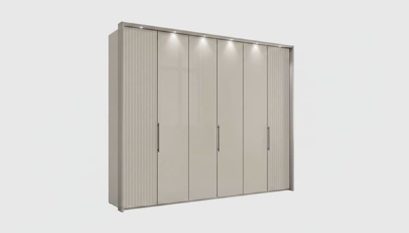 Drehtürenschrank - B. ca. 306,4 cm, Champagner-Dekor, Bianco-Eiche-Nachbildung