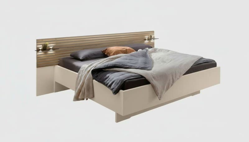 Bett - Liegefläche ca. 180x200 cm, Champagner-Dekor, Bianco-Eiche-Nachbildung