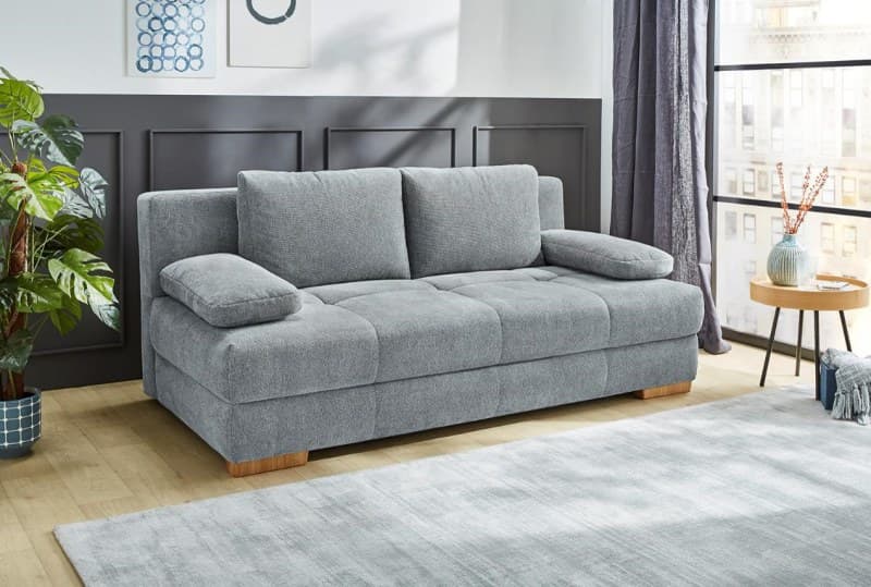 Schlafsofa - 2-Sitzer inkl. Schlaffunktion und Bettkasten, Stoff, Grau