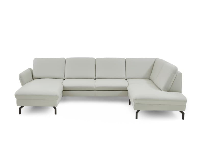 Wohnlandschaft - Longchair links mit 2,5-Sitzer und Ecke rechts, Leder, Silbergrau