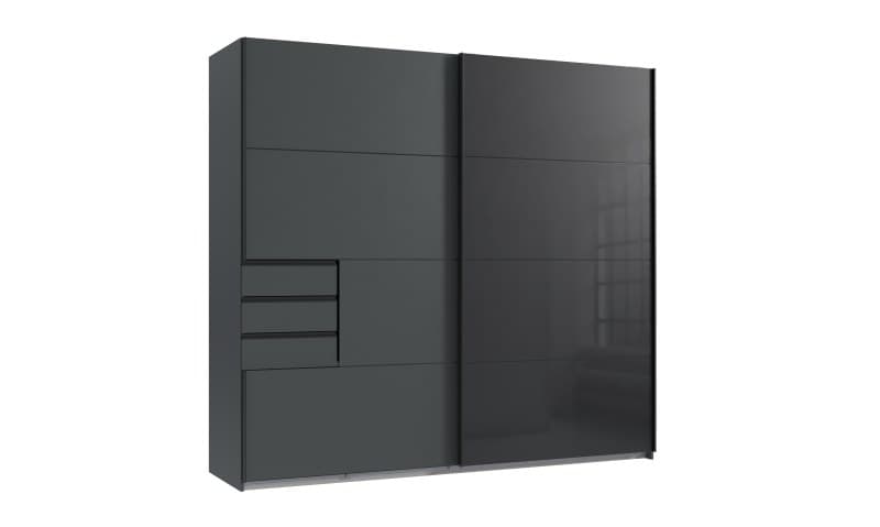 Schwebetürenschrank- B ca. 225 cm, Graphit, Glas, Schwarz