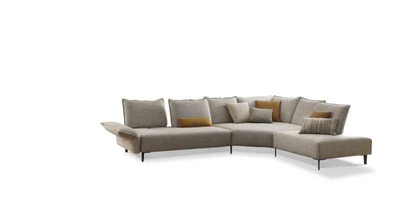 Ecksofa - 2-Sitzer mit Ecke rechts, Sitztiefe verstellbar, Stoff, Hellgrau
