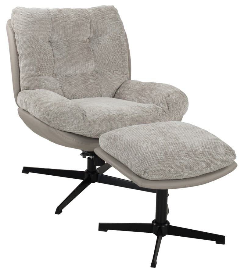 Relaxsessel mit Hocker - drehbar, Chenille, Kunstleder, Sand