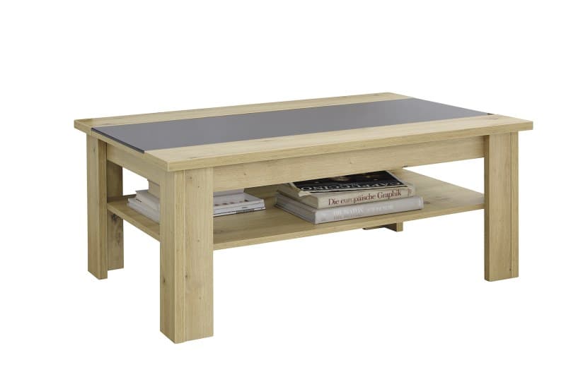 Couchtisch EM Locarno - mit Glaseinsatz, LBH ca. 105x70x45 cm, Risseiche Nachbildung