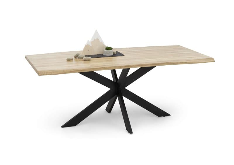 Esstisch - LB ca. 180x100 cm, Eiche massiv geölt, Wellenkante, Schwarz