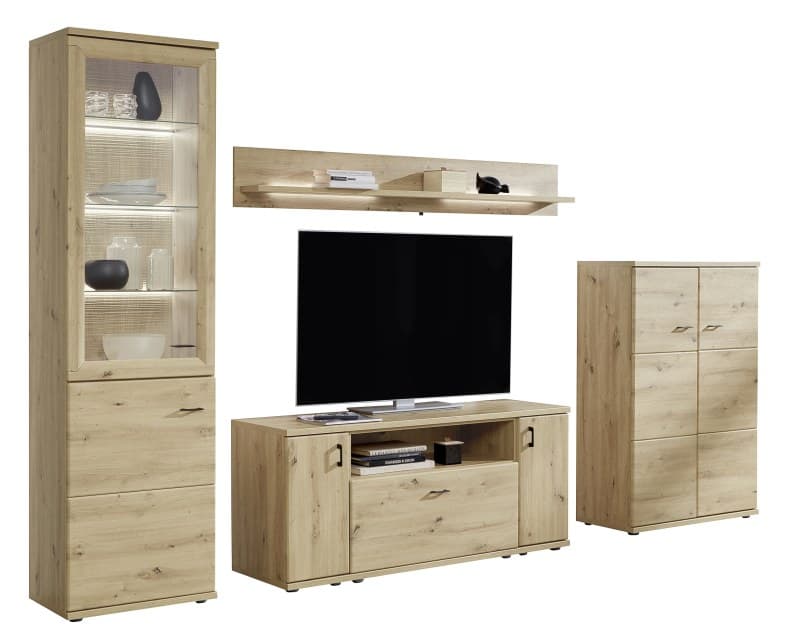 Wohnwand EM Locarno -  mit Wandboard, Risseiche