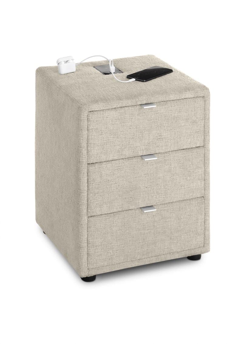 Nachttisch- Inkl. Ladeport, Stoff, Beige